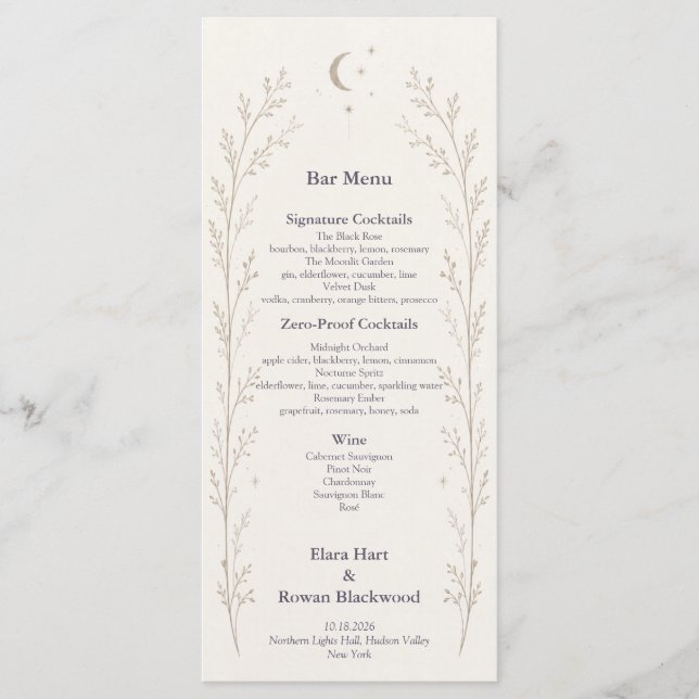 Menu Cardápio do Bar de Casamento Celestial (Frente)