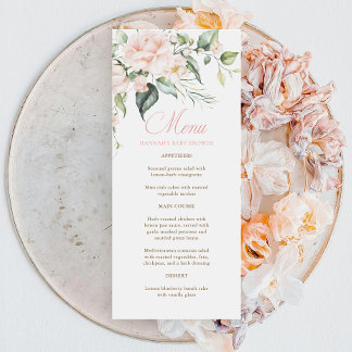 Menu Cardápio do Chá de Bebê Flores Rosa para Bebê Rosa