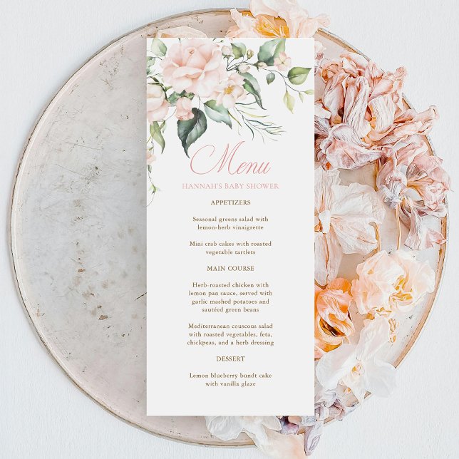 Menu Cardápio do Chá de Bebê Flores Rosa para Bebê Rosa (Criador carregado)
