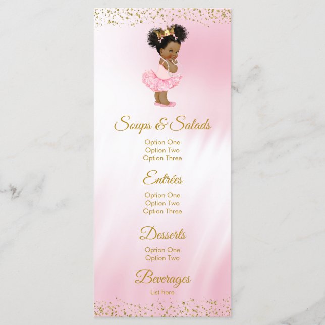 Menu Cardápio do Chá de Bebê Princesa Dourado Rosa (Frente)