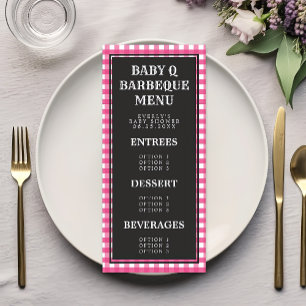 Menu Cardápio do Chá de Bebê Xadrez Gingham Rosa Baby Q