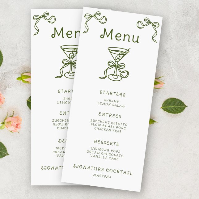 Menu Cardápio do chá de noiva Martini Bow (Criador carregado)