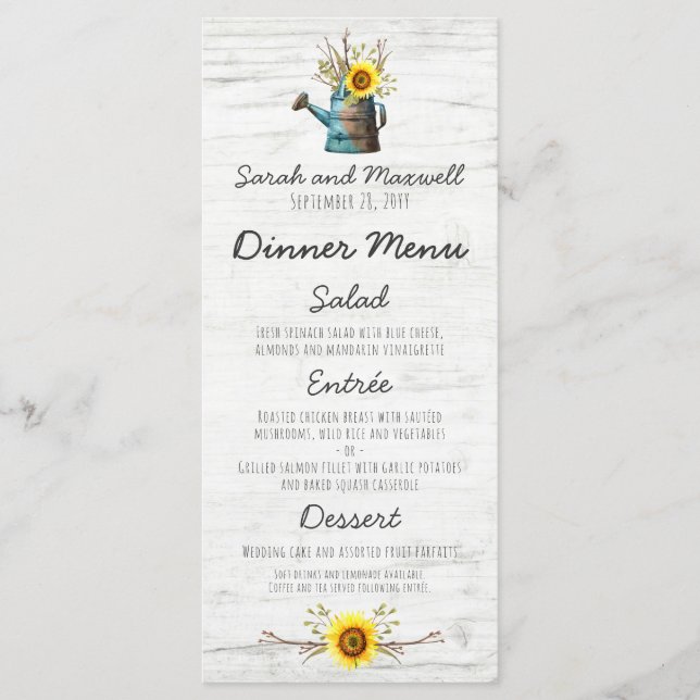 Menu Cardápio do Jantar de Casamento da Fazenda Sunflow (Frente)