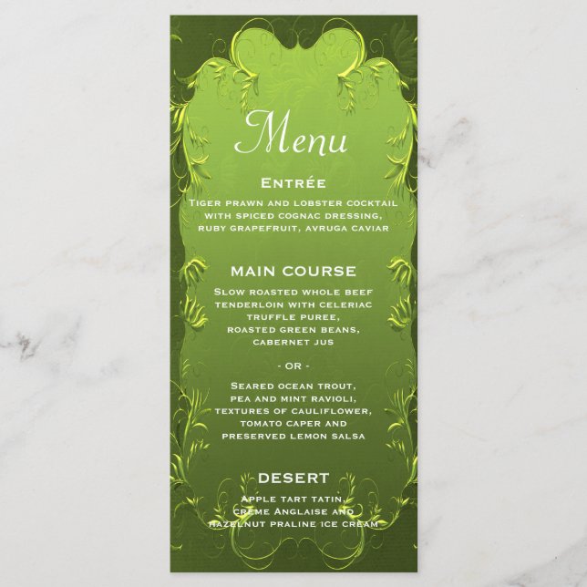Menu Cardápio Elegante de Recepção de Casamento Verde (Frente)