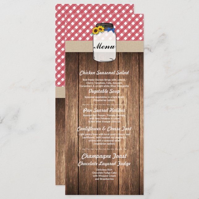 Menu Cardápio em Jarro Casamento Recepção Girassol Xadr (Frente/Verso)