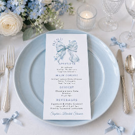 Menu Cardápio Flat Coquette com Laço Azul Empoeirado El