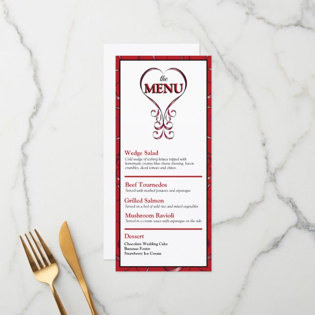 Menu Cardápio Flat Coração Vermelho Elegante (Frente/Verso In Situ)