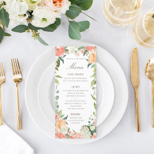 Menu Cardápio Floral de Aquarela em Rosa Primavera e Pê