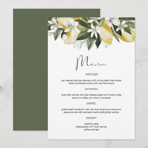 Menu Cardápio Floral de Frutas Cítricas Limão Aquarela 