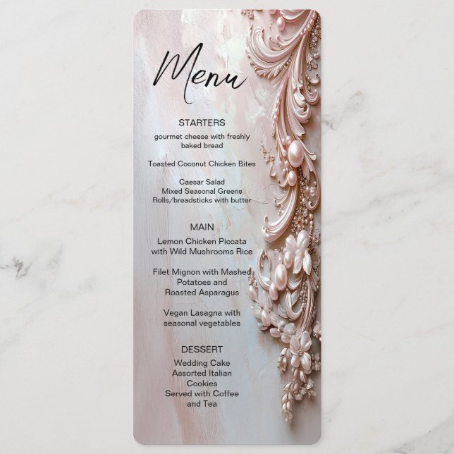 Menu Cardápio Floral e Pérola Ornata Rosa (Frente)