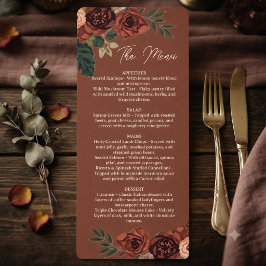 Menu Cardápio Floral Romântico Castanho Rústico, Cardáp