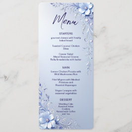 Menu Cardápio Flores Ornamentadas Azuis com Pérolas