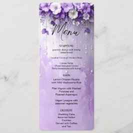 Menu Cardápio Flores Roxas com Pérolas Penduradas