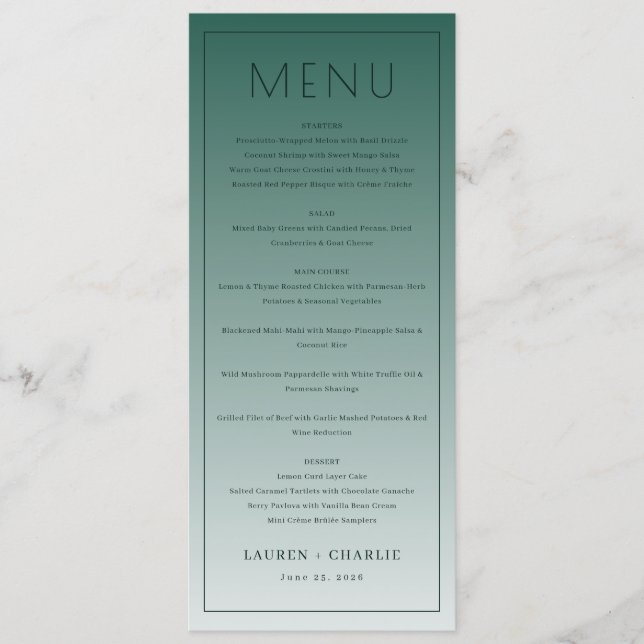 Menu Cardápio Formal em Azul Turquesa Elegante (Frente)