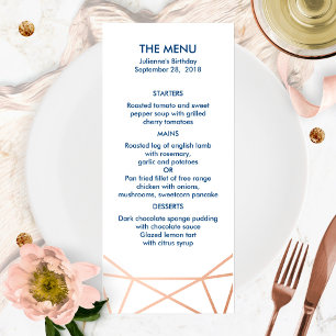 Menu Cardápio Geométrico 4x9 em Rosa Dourado e Azul Nav