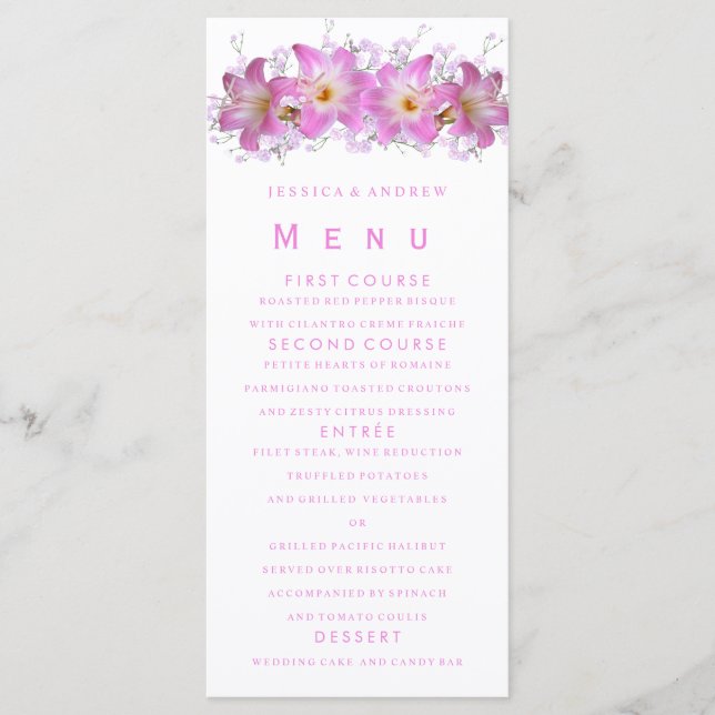 Menu Cardápio Lírios Belladonna Românticos (Frente)
