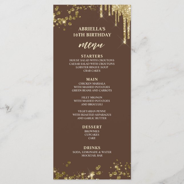 Menu Cardápio Marrom e Dourado Elegante e Divertido (Frente)