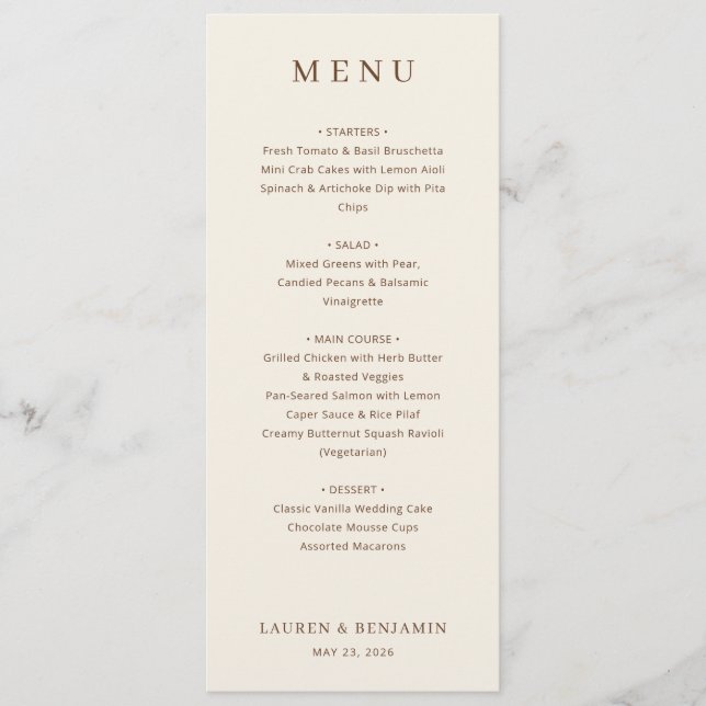 Menu Cardápio Minimalista Bege Elegante (Frente)