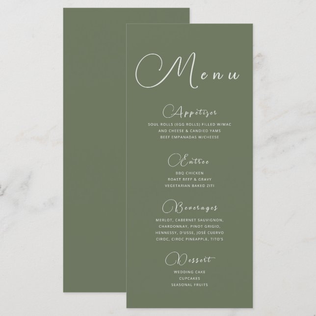 Menu Cardápio Minimalista Verde Sage (Frente/Verso)