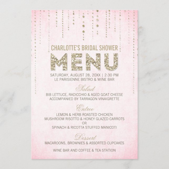 Menu Cardápio Olhar Brilho Rosa e Dourado (Frente)