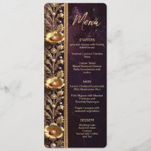 Cardápio Ornamento Floral Dourado com Pérolas