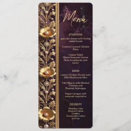 Menu Cardápio Ornamento Floral Dourado com Pérolas
