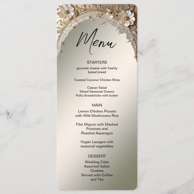 Menu Cardápio Pérolas Flores Brancas Modernas (Frente)