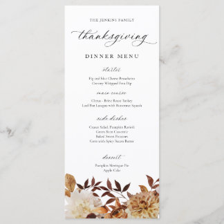 Menu Cardápio Plano de Ação de Graças Floral de Outono