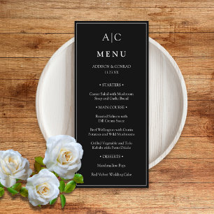 Menu Cardápio Plano de Casamento Preto Monograma Clássi