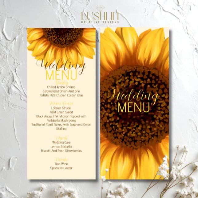 Menu Cardápio Plano de Casamento Rústico com Girassóis (Criador carregado)