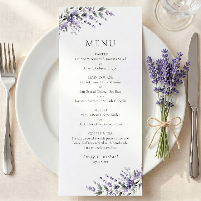 Menu Cardápio Plano de Casamento Rústico Lavanda Roxa (Criador carregado)
