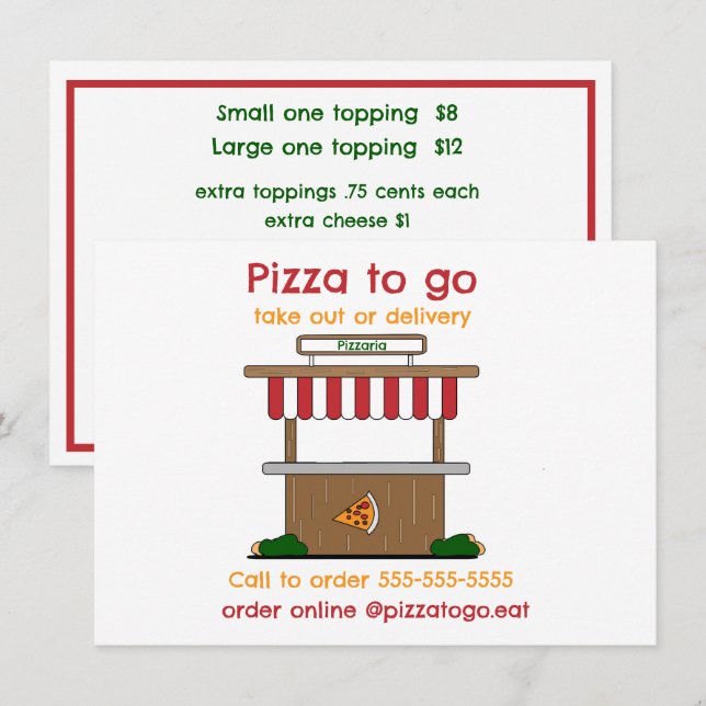 Menu Cardápio Plano de Pizza para Retirada, Entrega ou  (Frente/Verso)