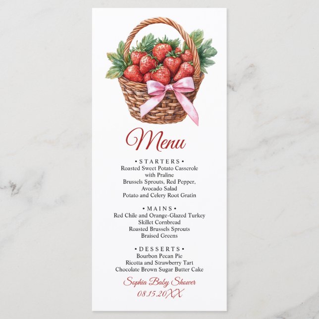 Menu Cardápio Plano Festa de Bebê Berry Sweet Morango (Frente)