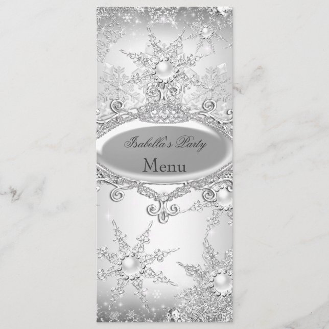 Menu Cardápio Princesa Winter Wonderland Prata Branco (Frente)