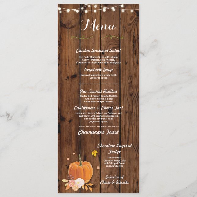 Menu Cardápio Recepção de Casamento Abóbora Rústica em  (Frente)