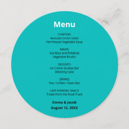 Menu Cardápio Redondo Casamento Turquesa Moderno