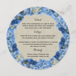 Menu Cardápio Redondo de Hortênsia Azul e Sacaria