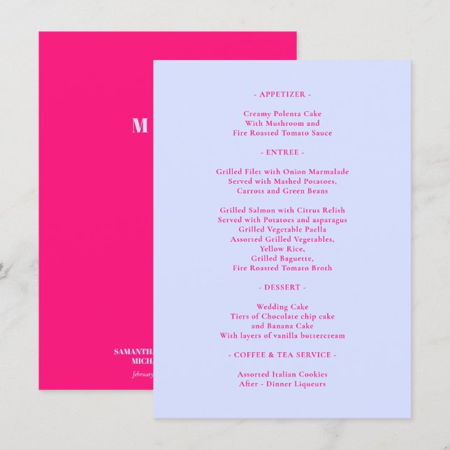 Menu Cardápio Rosa Lilás Casamento formal simples (Frente/Verso)