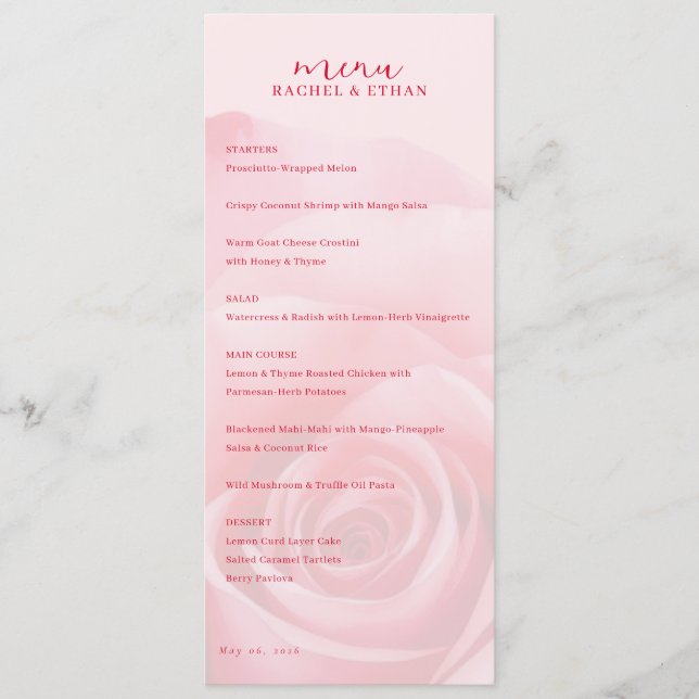 Menu Cardápio Rosa Romântico (Frente)