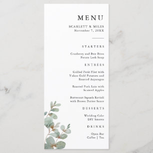 Menu Cardápio Simples de Casamento com Eucalipto