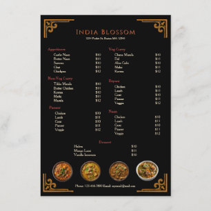 Menu Cardápio Simples de Restaurante Indiano Tradiciona
