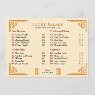 Menu Cardápio Simples Restaurante Chinês com Moldura Do