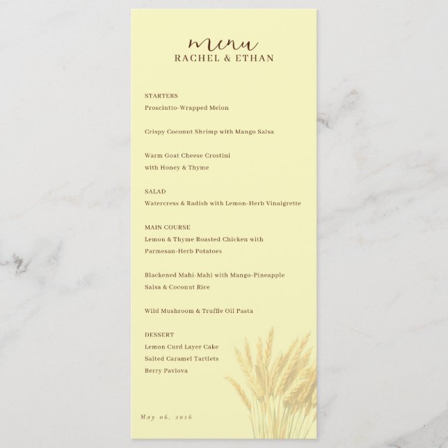 Menu Cardápio Trigo Bege Elegante (Frente)