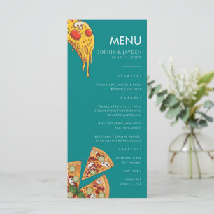 Menu Cardápio Verde Azul Teal PIZZA Casamento Moderno M