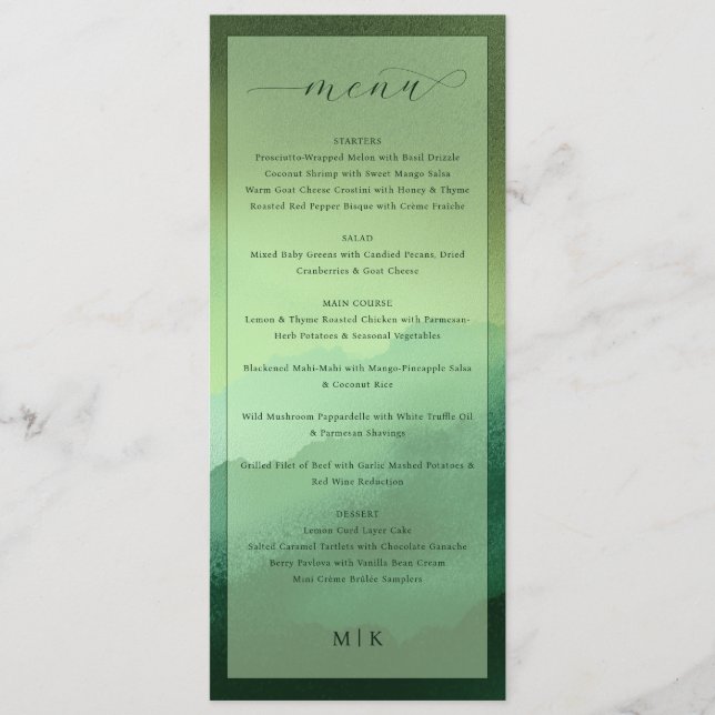 Menu Cardápio Verde Oliva Elegante para Jantares Sofist (Frente)