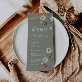Menu Cardápio Verde Sage Boho Flor Silvestre