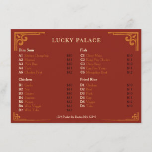 Menu Cardápio Vermelho do Restaurante Chinês com Borda