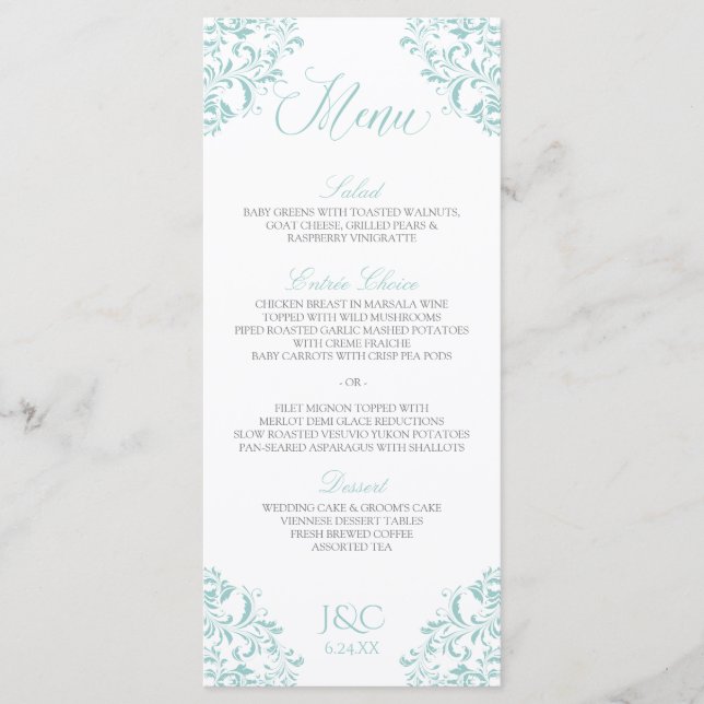Menu Cardápios de Casamento Elegantes | Nadine (Turques (Frente)