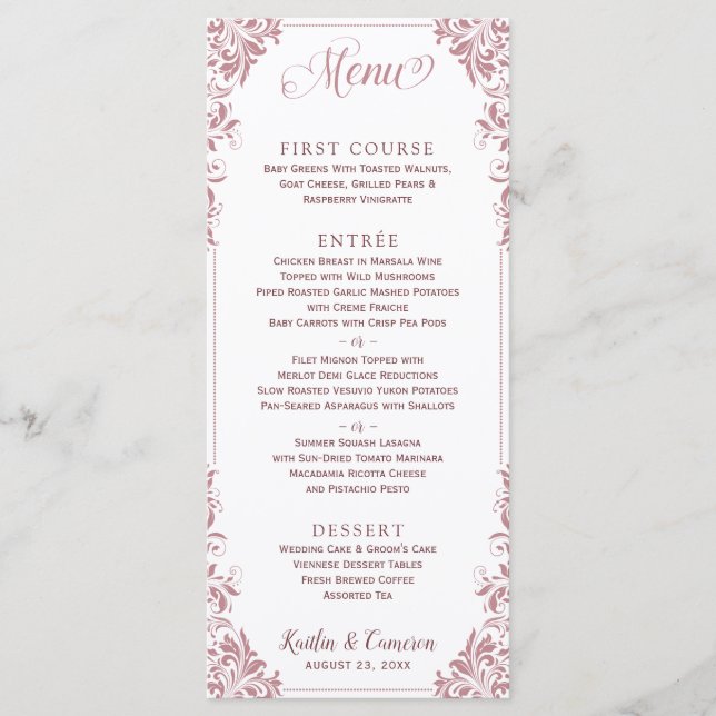 Menu Cardápios de Casamento ou Evento Elegantes (Rosa E (Frente)