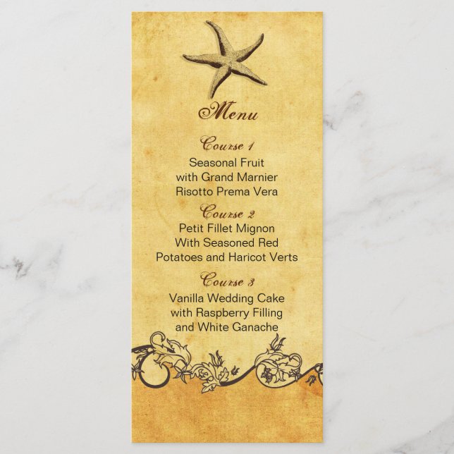 Menu cardápios de casamento para estrelas-do-mar russa (Frente)